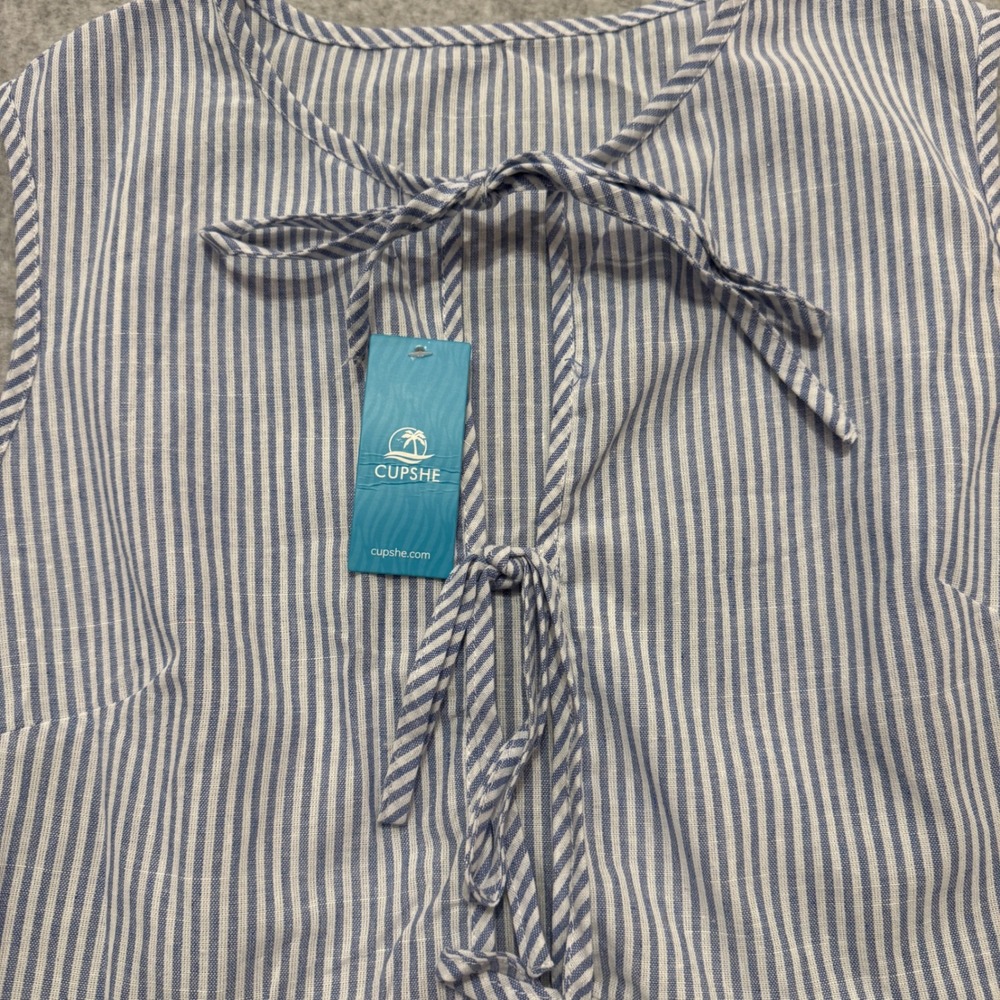 Cupshe Womens Blue White Striped Tie Front Peplum Tank Top Large NWT - Picture 3 of 8